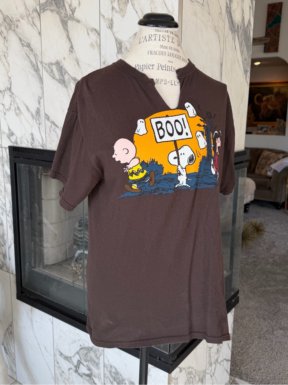 Vintage Peanuts Brown Halloween 'Boo!' Short Sleeve Tee M - Picture 4 of 7